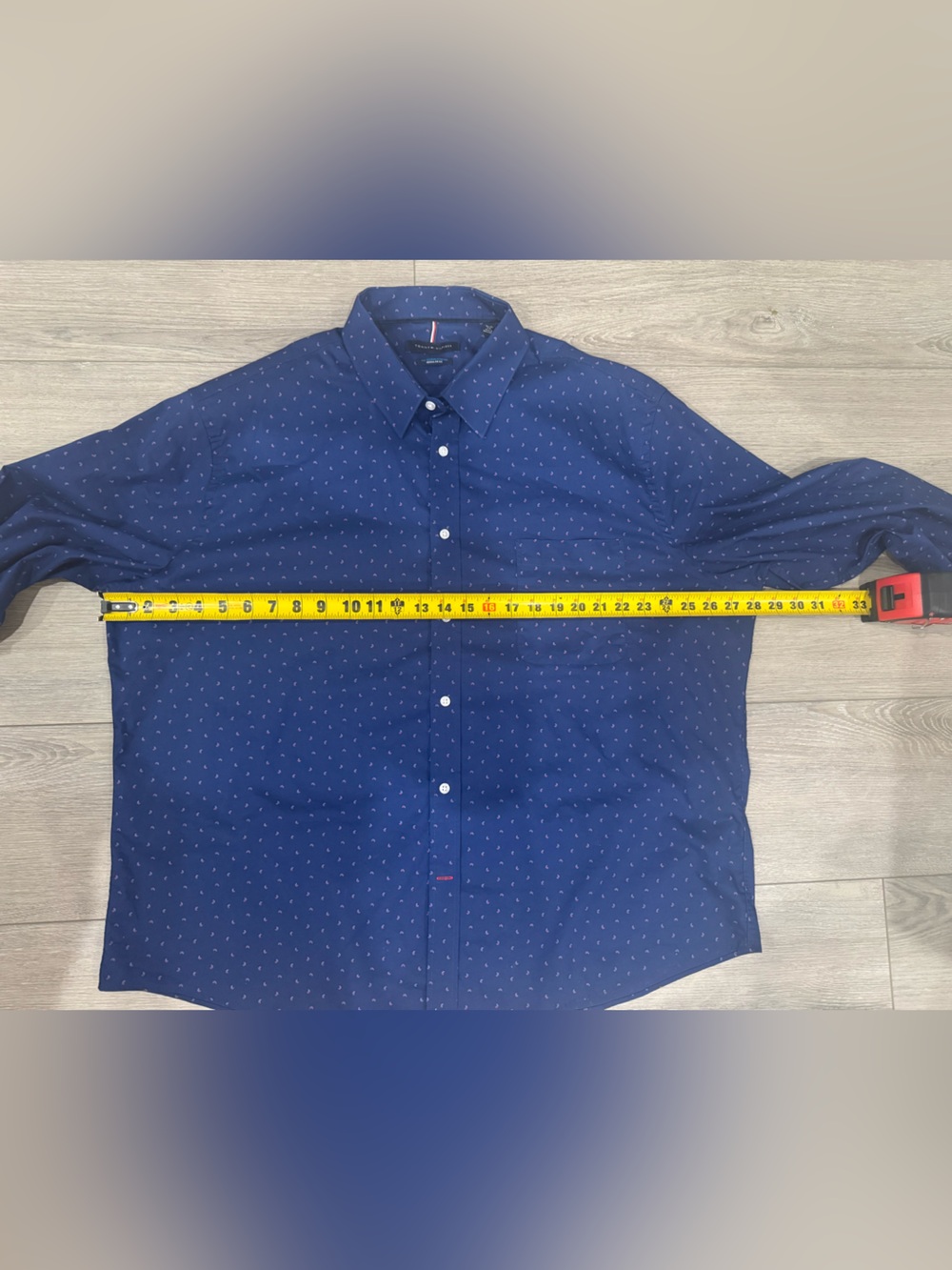 Tommy Hilfiger Men's Blue Geometric Cotton Long Sleeve Button-Up Shirt 2XL - Picture 6 of 6
